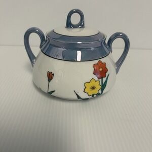 Meito Vintage China Blue Lustre Ware Sugar Bowl Hand Painted Made In Japan‎